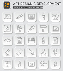 Collection of Art Design and Development Editable Vector Icons Soft UI Style