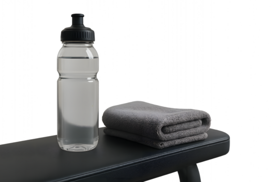 People working out in a modern gym, lifting dumbbells and resting on benches. Equipment includes weights, barbells, and water bottles. Focus, strength, and fitness fill the clean space.