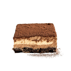 A Slice of Rich Tiramisu with Cocoa Dusting Isolated on Transparent Background