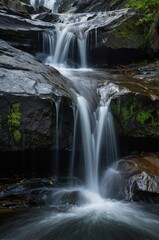 Obraz premium Highly detailed close-up photo of a powerful waterfall erupting over the steppe's splendor.