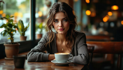 young woman drinking coffee in cafe