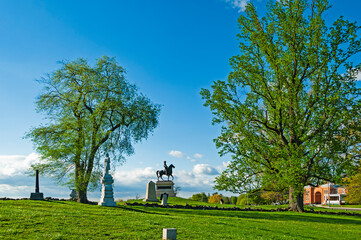 View of the Gettysburg Battlefield, a pivotal three-day battle in the American Civil War fought in...
