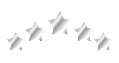 silver star award, 5 Star Rating Review with five silver stars as vector icons, five star icon white background. flat style. 5 star sign. silver star symbol.	