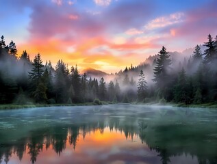 Fototapeta premium Serene Mountain Landscape at Dawn