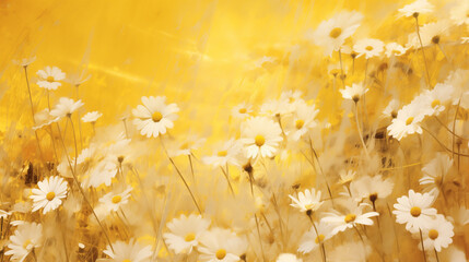 Bright yellow background with delicate white flowers in soft focus capturing the essence of spring