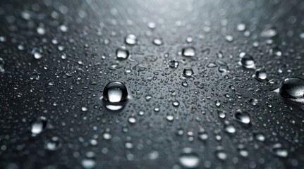 Realistic close-up texture of water droplets scattered on a smooth glass surface.