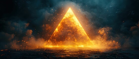 Glowing triangle illuminates dark landscape fire sparks