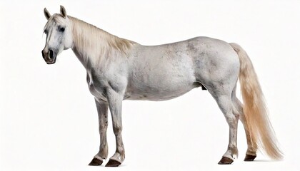 White horse standing in profile, centered on white background