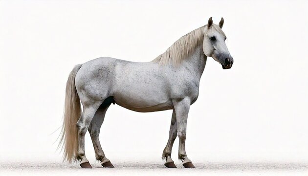 White horse standing in profile, centered on white background - Powered by Adobe