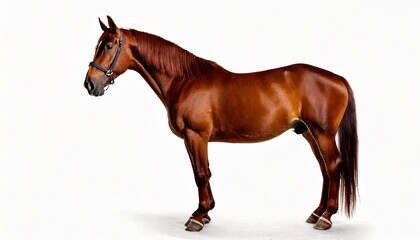 Obraz premium Brown horse standing in profile, centered on white background