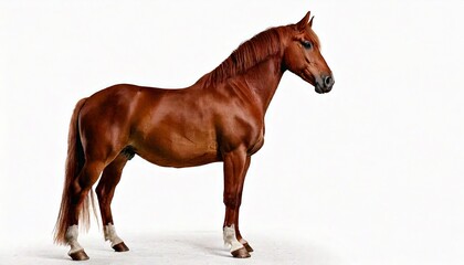 Obraz premium Brown horse standing in profile, centered on white background
