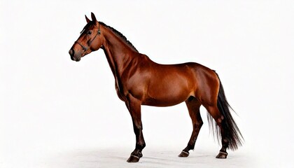 Obraz premium Brown horse standing in profile, centered on white background