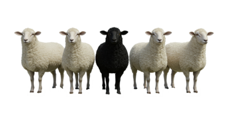 Isolated Black Sheep Among White Sheep