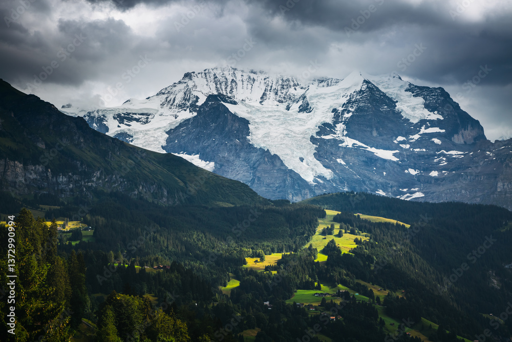 Aufkleber awesome view of the snow-capped mountain range and jungfrau peak. location place bernese alps, canto
