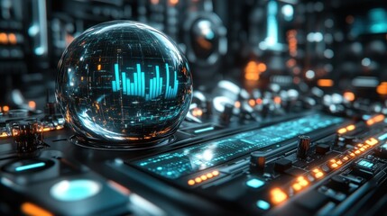 Futuristic crystal ball displaying data