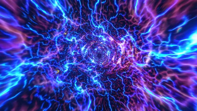 Luminescent energy vortex generating quantum portal. Swirling cosmic pathways expanding through multidimensional space-time. Revealing interstellar transitions