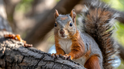 Obraz premium Adorable Squirrel in Natural Forest Setting with Blurred Background for Charming Wildlife Photography Moment