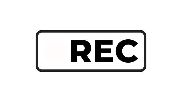 Recording Icon Button Animation on Alpha Channel, rec text camera recording icon blink animation, interface of video recorder digital display in white and no background