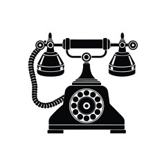Vintage Telephone Silhouette: A meticulously crafted monochrome silhouette of a classic, vintage telephone, evoking nostalgia and timeless communication.