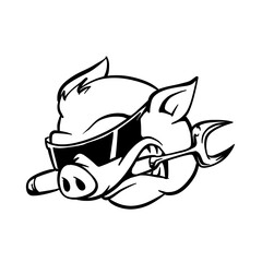 Angry Pig BBQ Mascot Face Cartoon Vector
