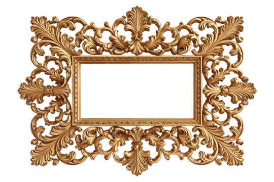 Ornate Gold Rectangular Frame with Intricate Filigree Detailing  isolated on transparent background , cutout - Powered by Adobe