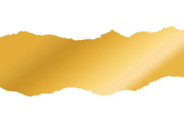 Torn gold paper strip on transparent PNG background, shiny metallic texture with jagged ripped edges, perfect for luxury design, banners, packaging, decorative labels, or elegant announcement graphics