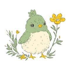 Easter Chick Floral Rustic Cute Bird Floral Vector Greeting Sketch Animal Element Elegant Festive Card
