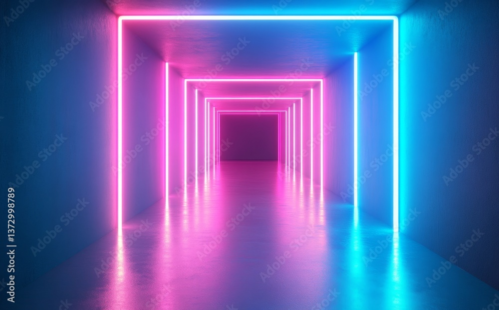 Poster the scene is set with a 3d render of an abstract neon background, complete with a blank frame that l