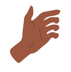 Hand grasping object, palm capture position. holding invisible item, grasping phone or bottle, realistic touch. Gesture, posture, expression, clutch, and body language in flat vector illustration.