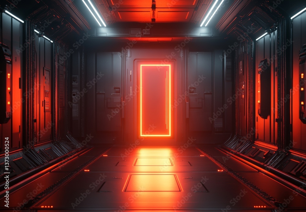 Poster a 3d abstract neon background features a glowing rectangular frame suspended in cyber space, forming