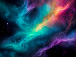 Nebula with rainbow colors in deep space. 