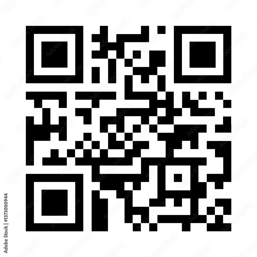 Poster QR code icon, black and white square symbol for digital payment and scan. Modern barcode design, abstract matrix for mobile app, smart technology. Flat vector illustration isolated on white background