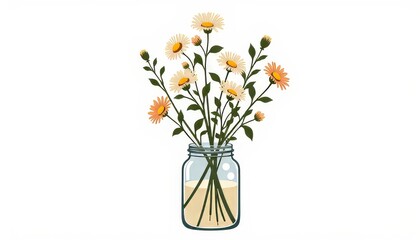 Fototapeta premium Wildflower arrangement in glass jar, minimalist beauty