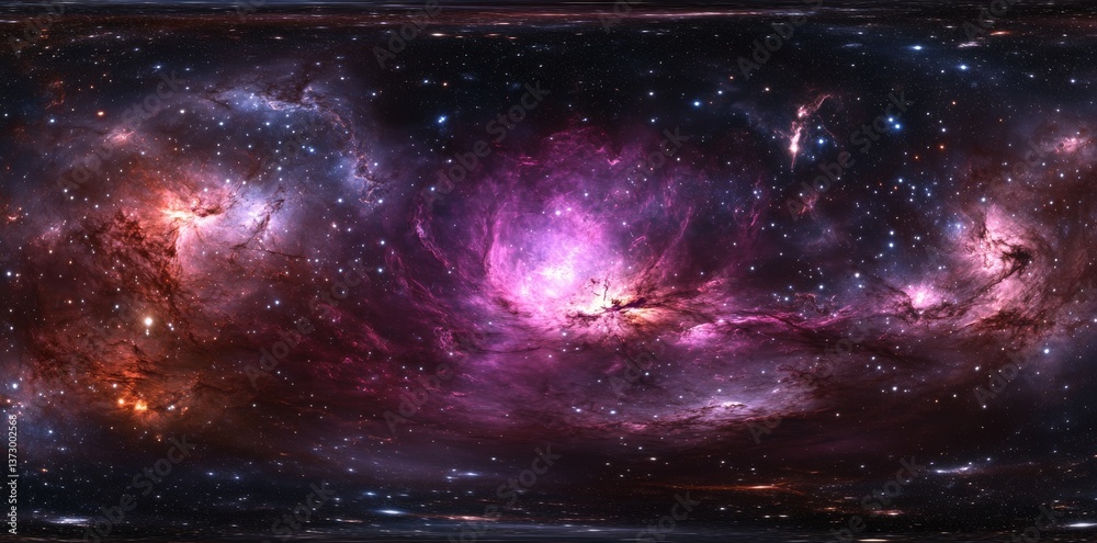 Wall mural the space background features a nebula and stars within a 360-degree spherical panorama, utilizing a