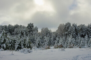 Snow landscape photography of the Llaima volcano in Chile