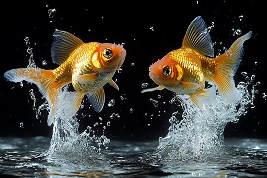 Jumping Goldfish with Water Splash.