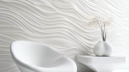 A Minimalist Interior Depicting White Furniture And A Textured Wall