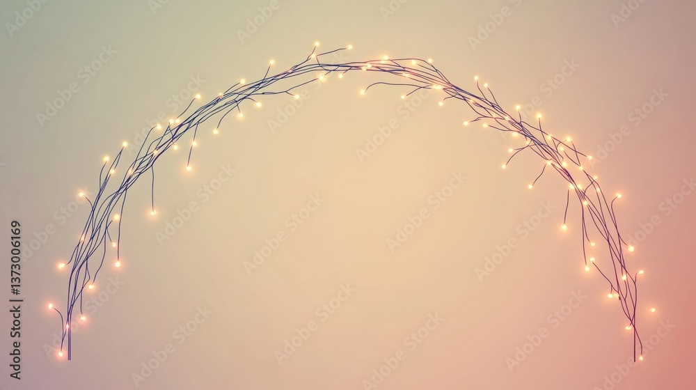 Poster minimalistic logo design featuring festive lights in an elegant arch against a soft pastel backgroun