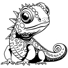 Cute cartoon lizard illustration with big eyes and spiky tail. Fun reptile design for coloring pages