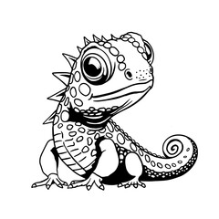 Cute cartoon lizard illustration with big eyes and spiky tail. Fun reptile design for coloring pages