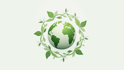 Obraz premium Green planet earth logo surrounded by leaves promoting sustainability