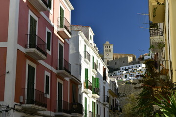 Dalt Vilas, Ibiza town, Balearic Islands, Spain. The beautiful small town in Mediterranean sunlight full of Spanish culture.