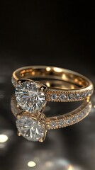 A beautiful gold engagement ring with large center diamond
