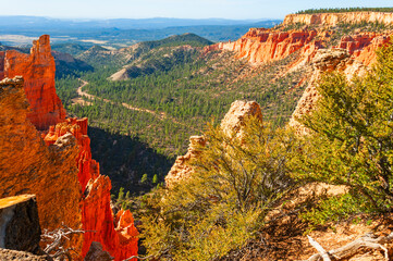 Magic view of the Bryce Canyon National Park in the Utah State, famous for its red, orange and white rock formations and amphitheaters