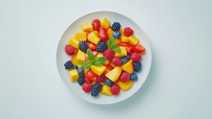 Bright fruit salad on a white plate: healthy eating for a vibrant lifestyle