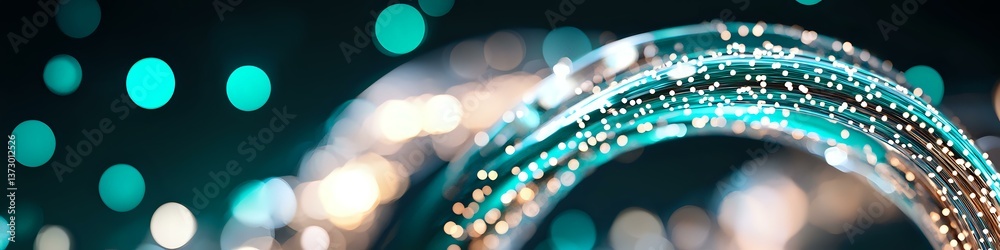 Poster glowing turquoise bokeh lights and sparkling silver glitter create magical abstract background with 