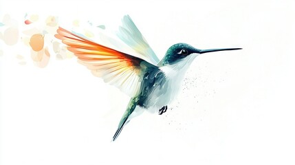 Fototapeta premium Watercolor depiction of a hummingbird in flight with spread-out wings