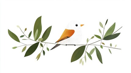   A bird perched atop a green leafy branch, with another bird standing nearby on a different branch