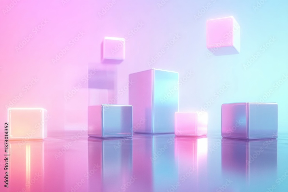 Poster Futuristic minimalism with floating colorful cubes creating a modern digital atmosphere