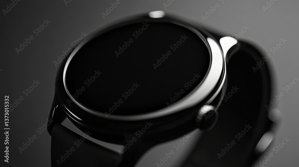 Leinwandbilder Modern smartwatch with sleek monochrome design highlighted in close-up composition showcasing high-tech aesthetic and smooth depth-of-field